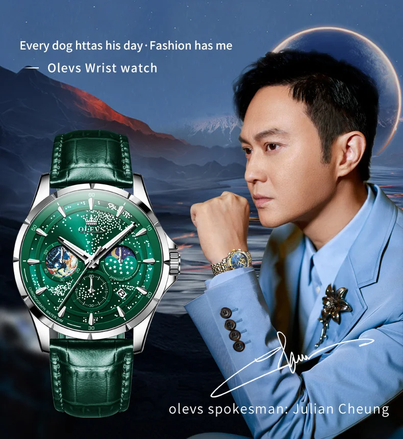OLEVS Full Green Men's Watch Auto Date Waterproof Man Wristwatches