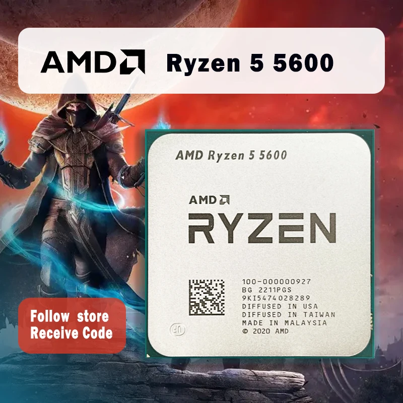 AMD Ryzen 5 5600 R5 5600 3.5 GHz, 6 코어 12 스레드 CPU 프로세서, 7NM L3 = 32M ...