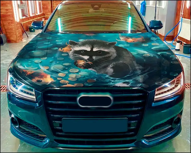 

Car Hood Wrap Raccoon Vinyl Sticker Full Color Decal fit any car