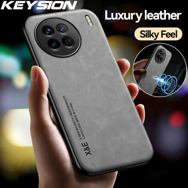 KEYSION Luxus-Lederhülle für VIVO X90 Pro 5G X80 X70 Pro, weiches Silikon + PC, stoßfeste Telefon-Rückseite für VIVO X90 Pro+ Plus_voghion.com
