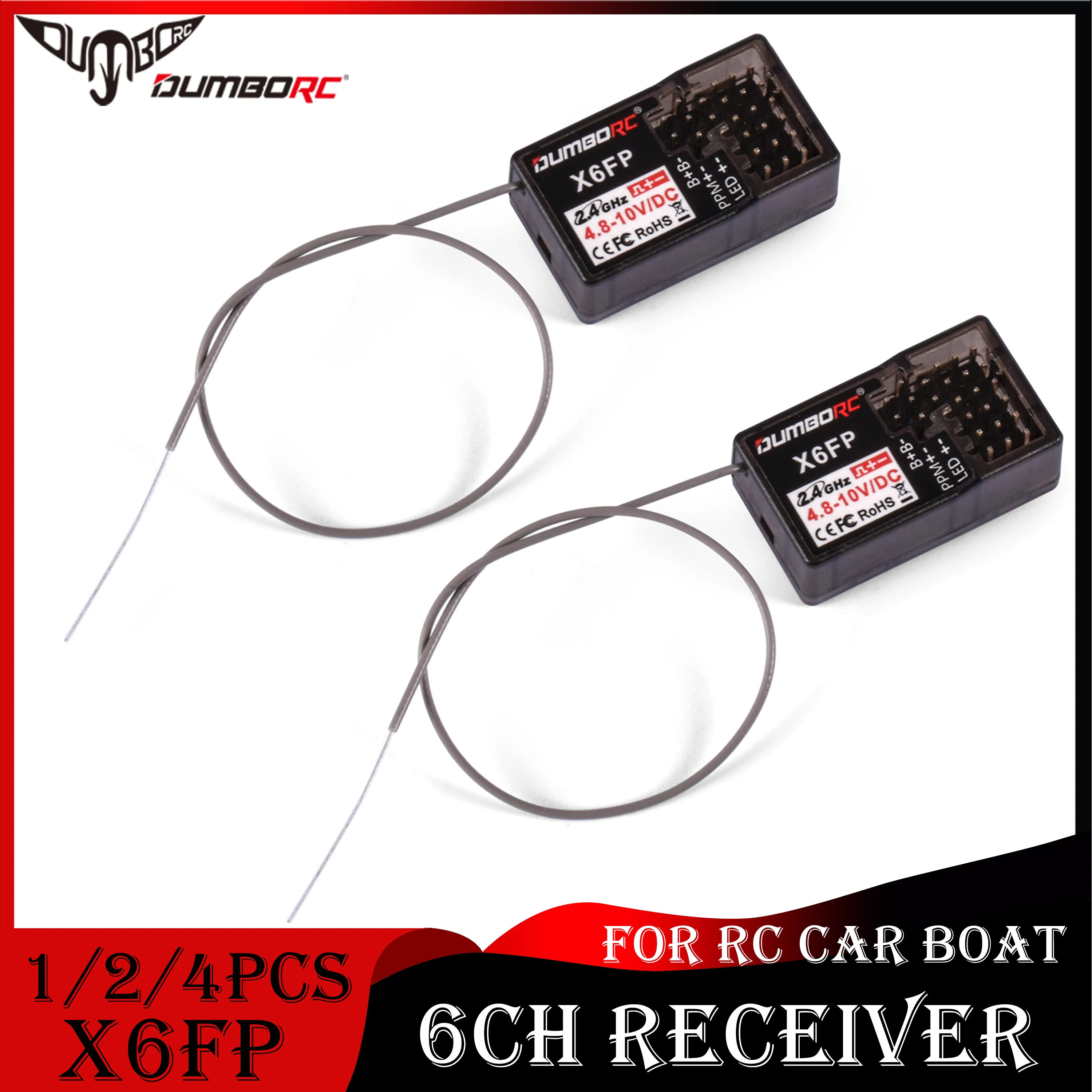 

1/2/4PCS DUMBORC X6FP 6CH Receiver Lamp Control Voltage Return 4.8V-10V DC for RC Car Boat 2.4GHZ Transmitter X5P/X6PM/X10P/X6P