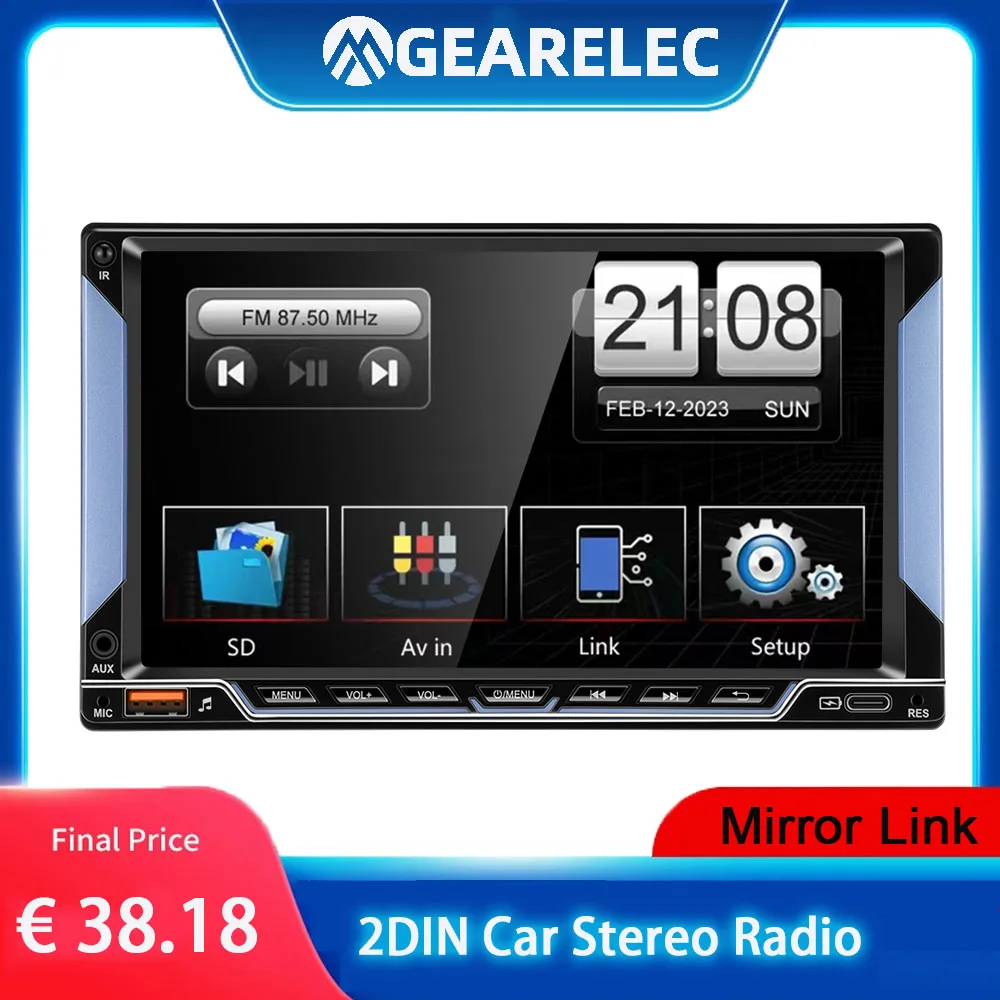 

Автомагнитола GEARELEC, MP5-плеер с поддержкой Bluetooth, с разъемом USB A + C AUX