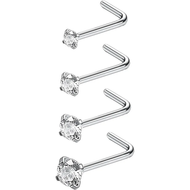 Nose Rings Piercing Jewelry Nose Studs Body Piercing Earrings Metal Jewelry Body Piercing Jewelry Body Jewelry Ear Piercing Jewelry 1PC 1.5-3mm Mini Zircon Nose Studs 316L Stainless Steel L Shape Nose Ring Cartilage Earrings for Women Men Body Piercing Jewelry