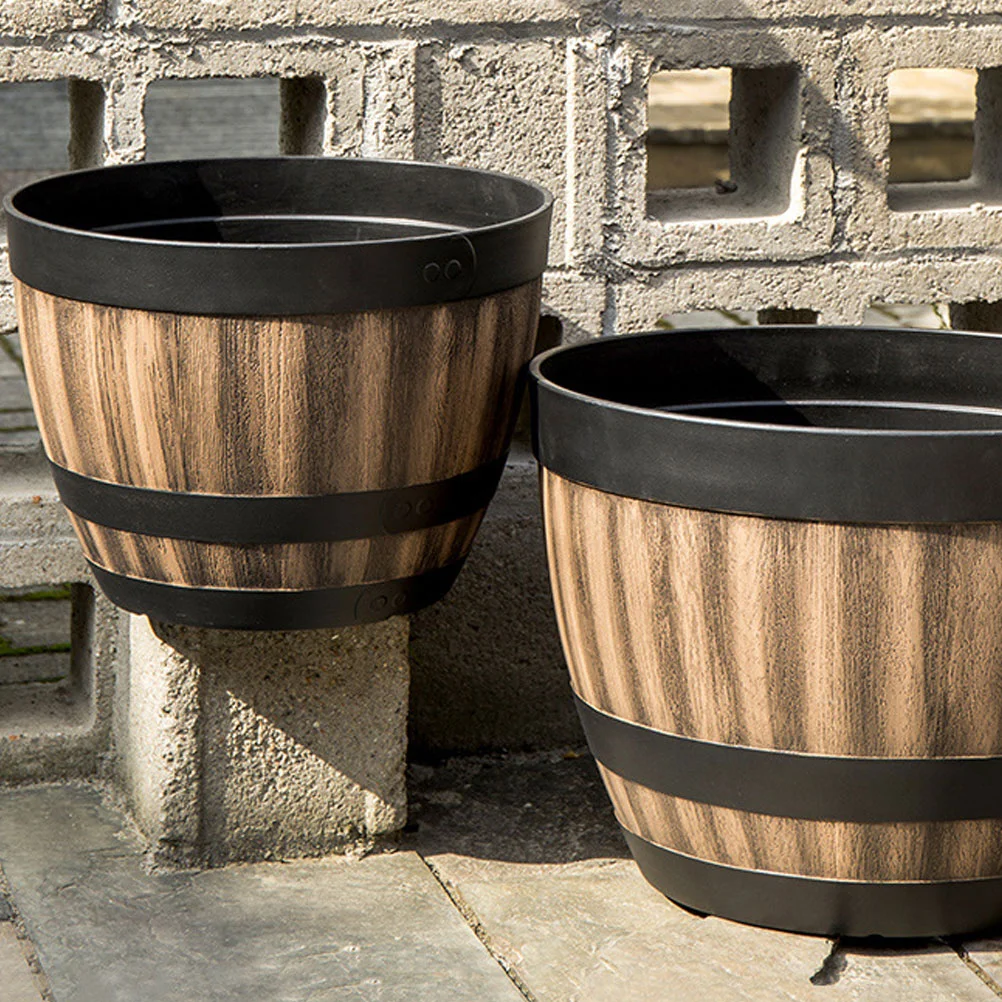 Succulent Plants Bonsai Flower Pot Faux Wooden Planter Retro Outdoor Plastic Barrel Imitation Planting Pots Imitated Creative