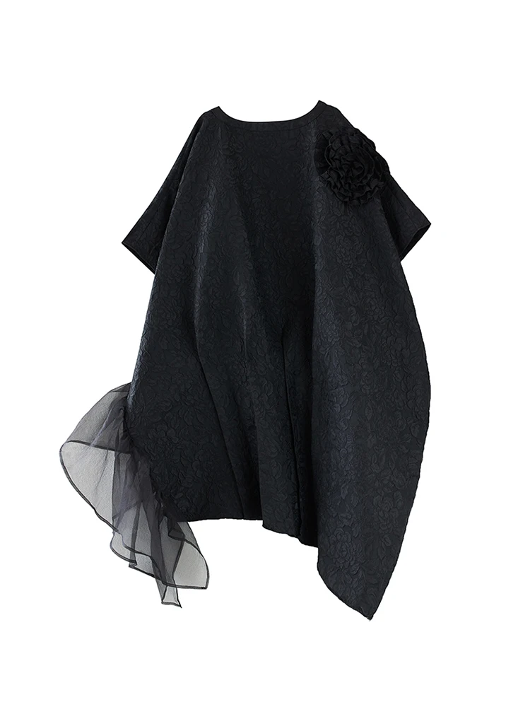 Female Evening Dress Gauze Patchwork Batwing Sleeve Dresses Asymmetrical Solid Color Loose Dress Spring
