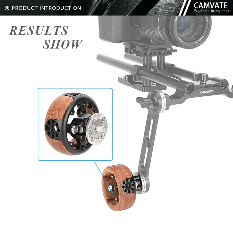 Round Camera Wooden Handgrip with ARRI Rosette M6 Thread Mount & 3/8"-16 ARRI Ac