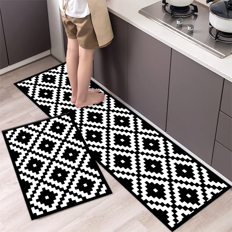 Black White Geometric Kitchen Mat Simple Nordic Antislip Carpet Rug