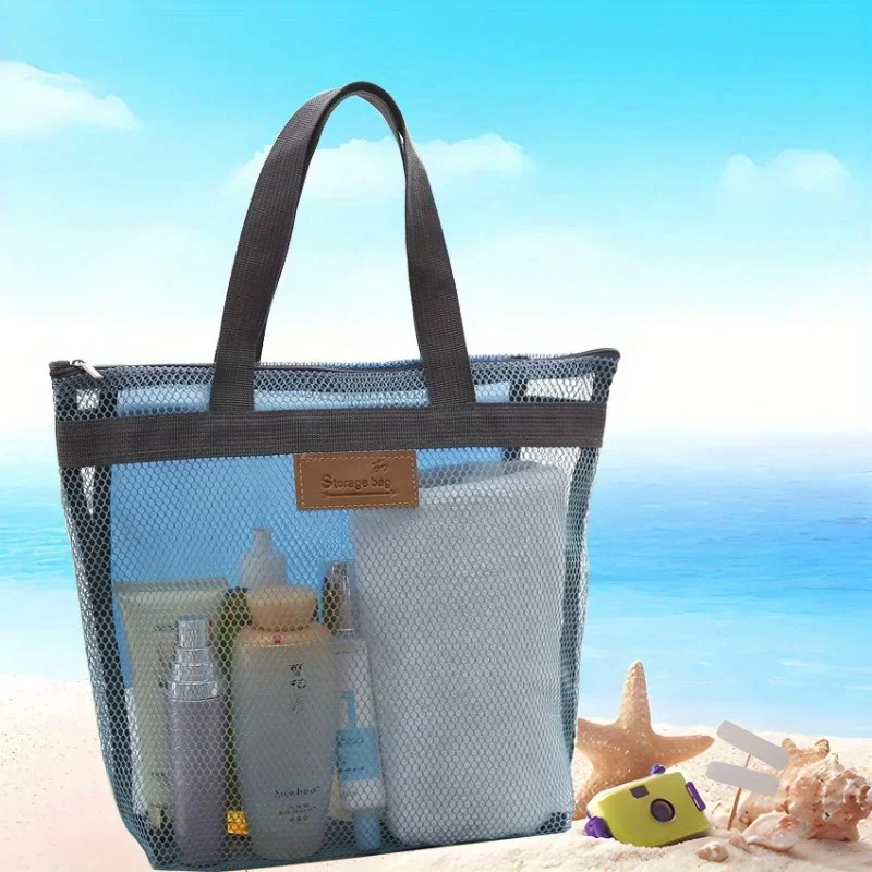 1 Pc Foldable Mesh Beach Bag – Spacious Multi-Pocket Design with Breathable Mesh & Water-Resistant Lining，Durable Nylon Bag 4