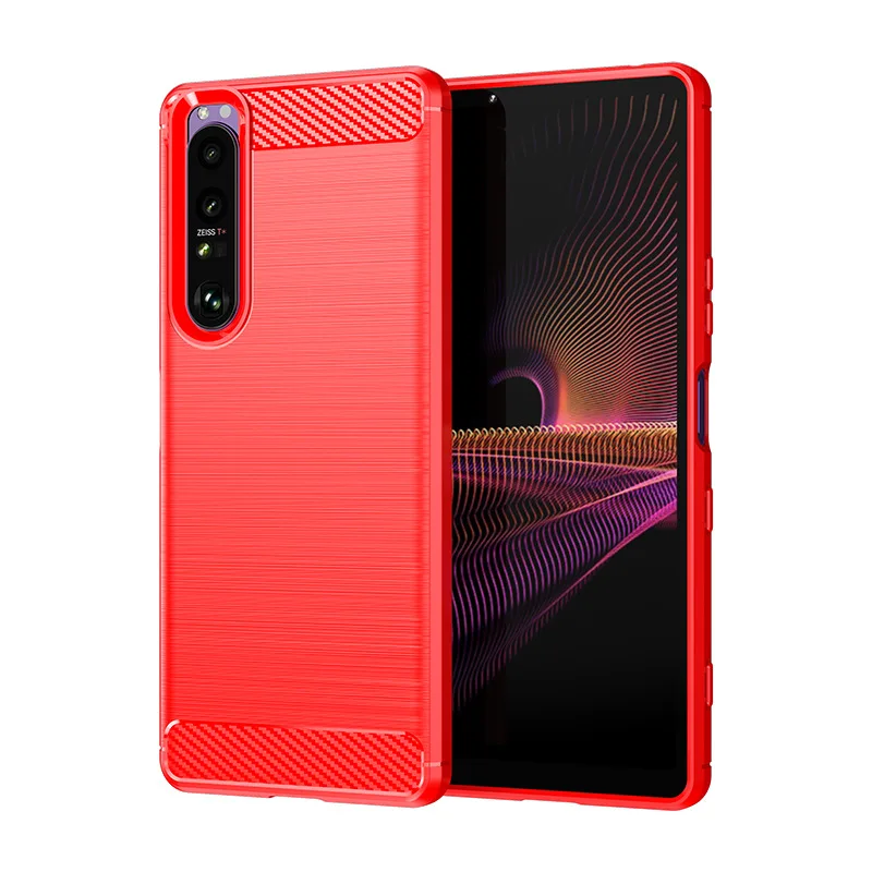thumbnail image 1 of Funda de silicona cepillada para Sony Xperia 1 Xperia 10 III Lite, funda de fibra de carbono para Sony Xperia 5 Xperia1 J8110 J8170 J9110, 1 of 5