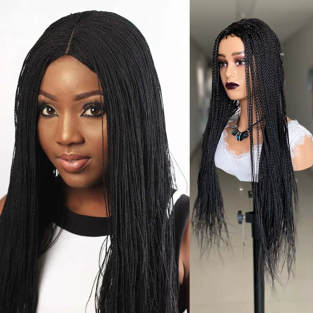 

Micro Long 2 Twist Box Braids Wig For Black Women 30 Inch Braided Wigs Box Braids Fake Scalp Wig Synthetic Wigs With Baby Hair