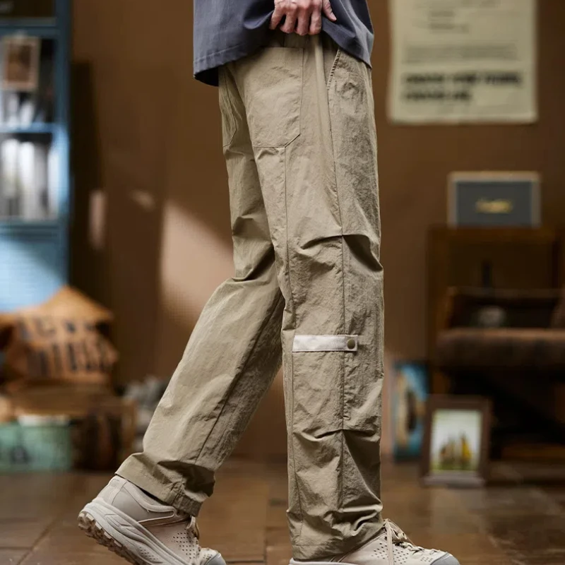 Spring Autumn New Fashion High Waist Men's Clothing Solid Color Loose Casual Rope Hombre Workwear Thin Wide All Match Leg Pants