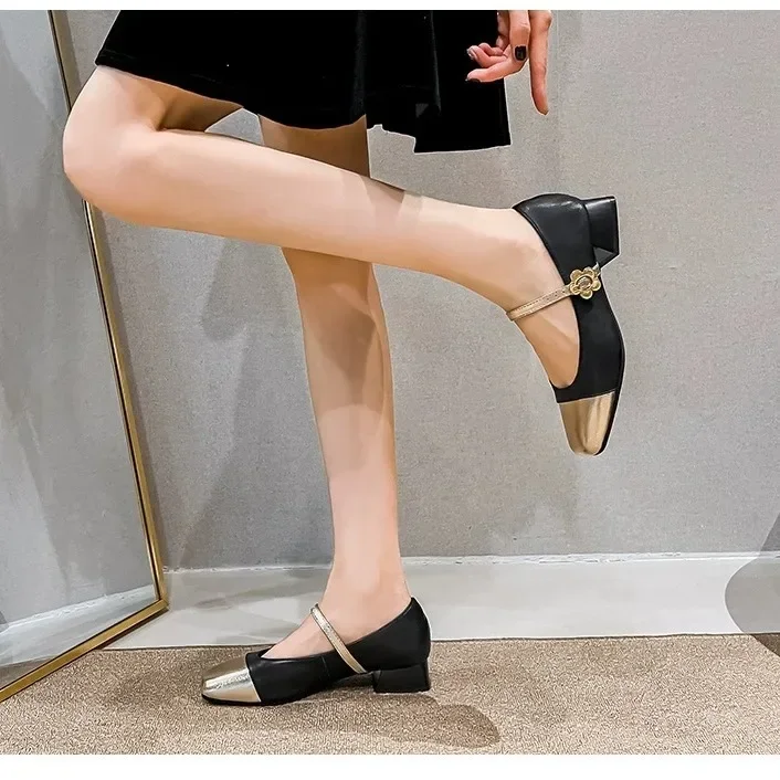 Square Toe Mary Jane Shoes for Women Chunky Sandals Shallow Mouth Casual Mid Heel Pumps New Women Footwear Zapatos De Mujer 4