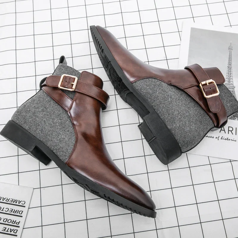 Ankle Men Boots Fashion Men Shoes Top Quality Zipper PU Leather Comfortable Casual Boots Business Size 38-48