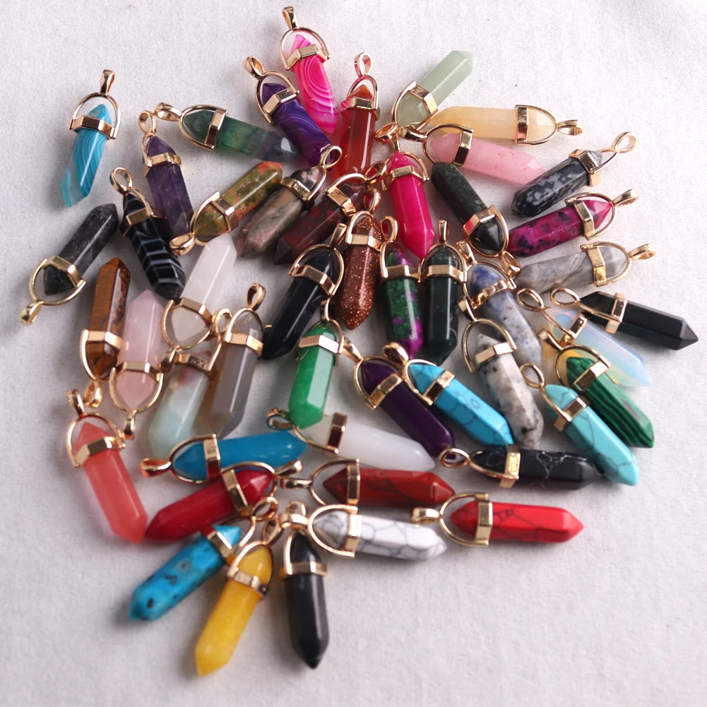 100 Pcs Assorted Colors Natural Stone Cross Gemstone Pendant Charms with  100 Pcs Ropes Cross Quartz Crystal Chakra Charms Cross Charms for Jewelry