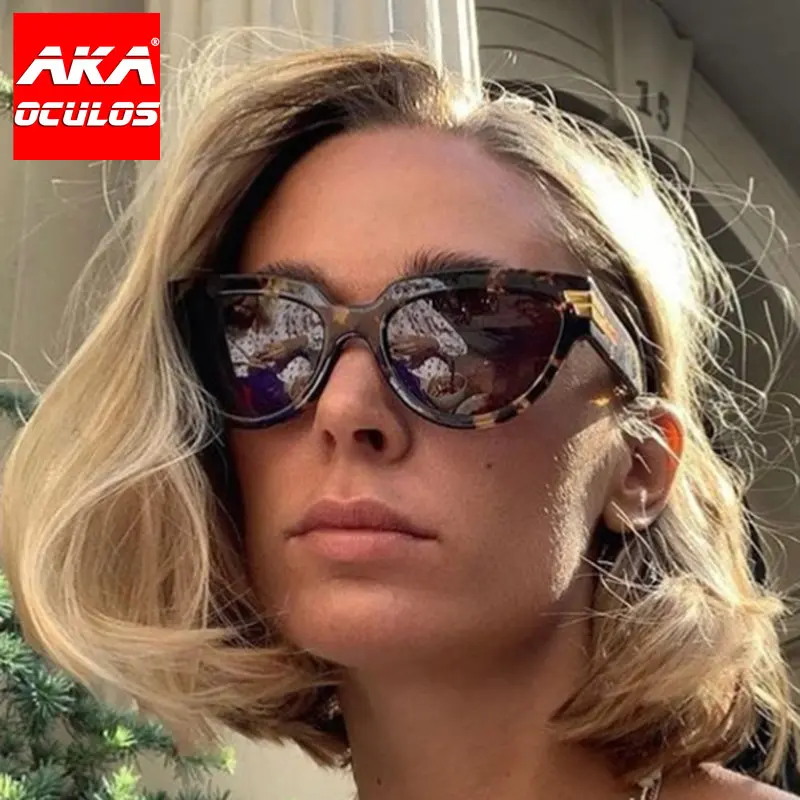 

AKA OCULOS Cat Eye Sunglasses Women Luxury Brand Big Frame Eyewear Women Glasses Vintage Leopard Cateye Lentes De Sol Mujer