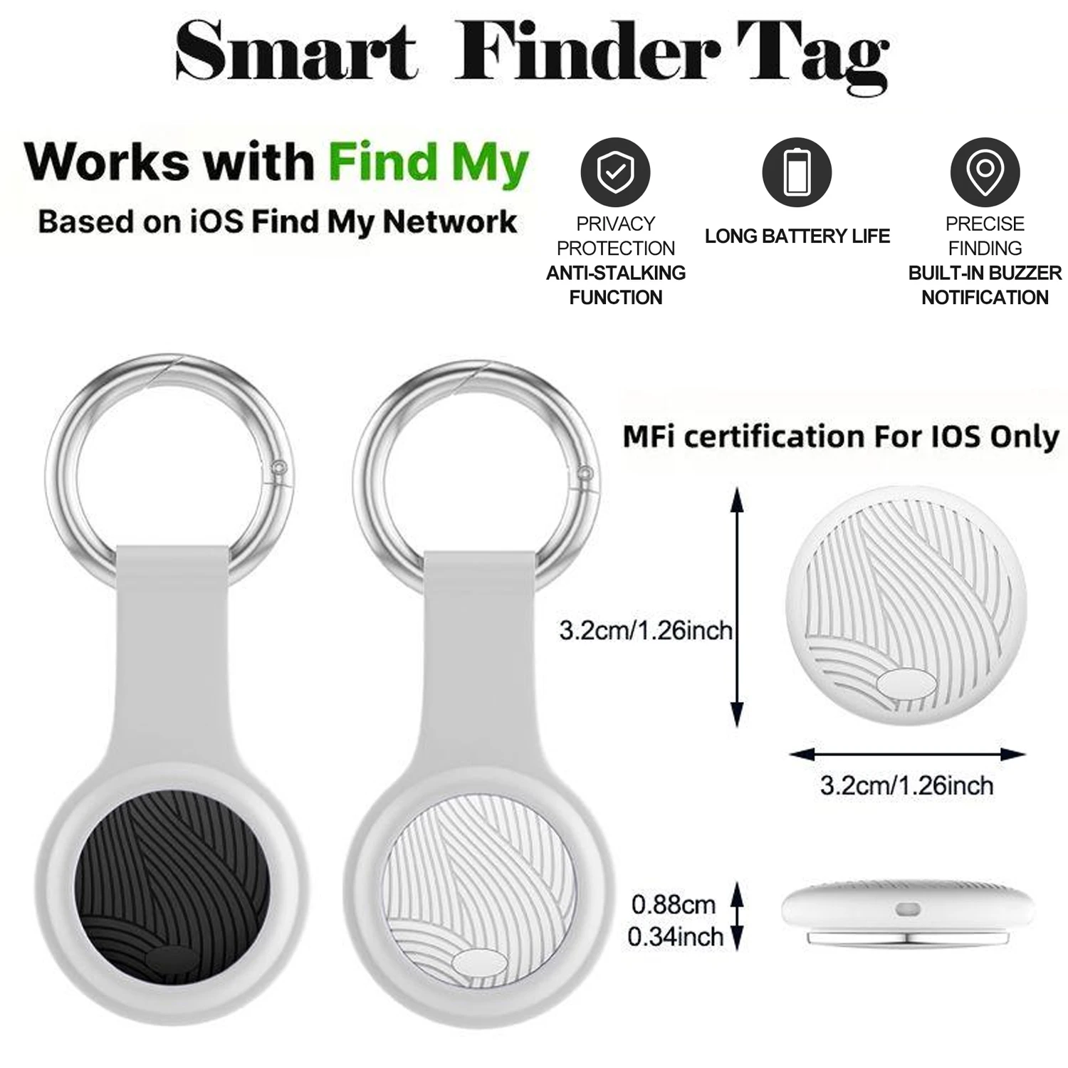 Smart Finder Tag With Apple Find My Key Anti-Lost Device Bluetooth GPS Tracker For Earbud Luggage Wallet Pets Dog MFi Finder IOS