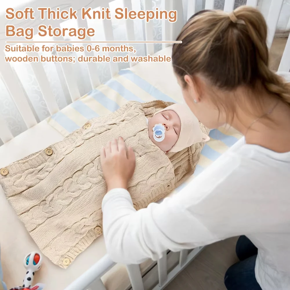 Newborn Baby Wrap Swaddle Blanket Unisex Infant Baby Stroller Wrap Soft Thick Knit Wrap Bag Receiving Blanket for 0-6 Month Baby 2