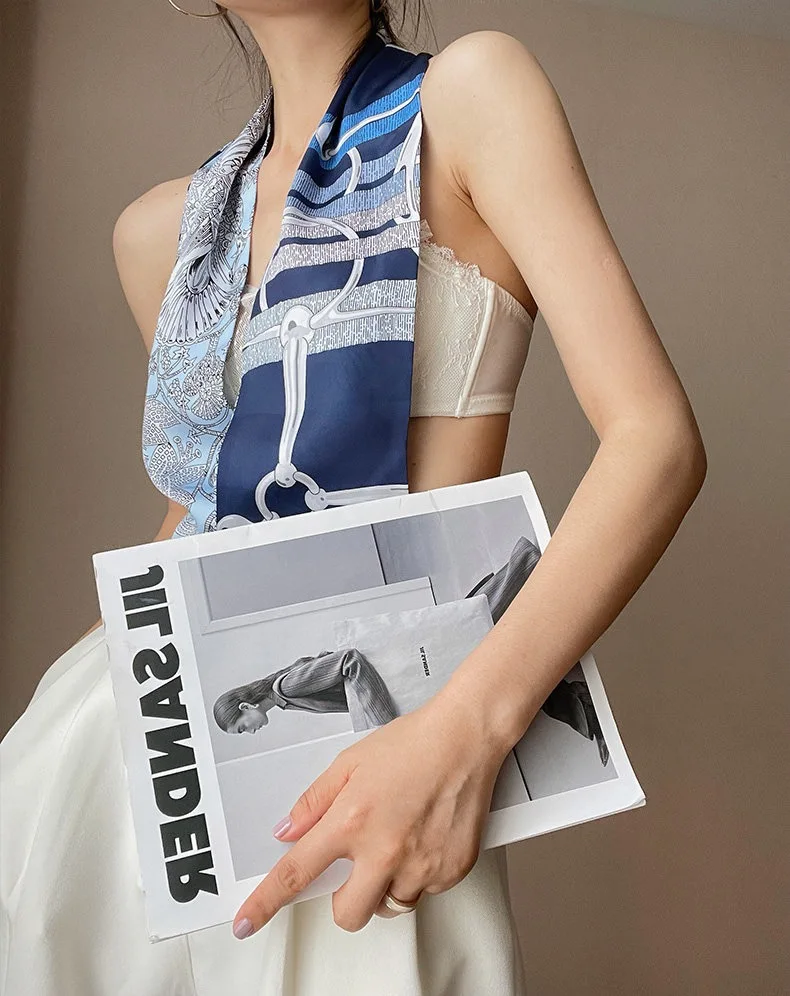 Luxury Long Silk Scarf Female Animal Horse Print Thin Narrow Scarf Bag Hair Band Ribbon Scarfs Women Neckerchief 2