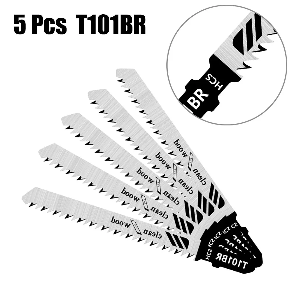

5PCS/set Jigsaw Blades T101BR Sawblade Soft Wood Woodworking Tools 100mm Down Cutting Fits Power Tool For Plywood