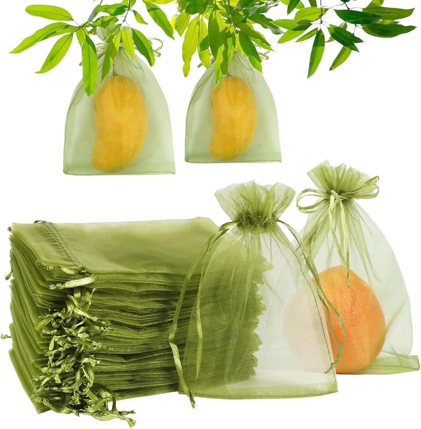50Pcs Fruit Protection Bags Grape Fruit Netting Bags with Drawstring for Plant Fruit Trees Flower Garden Cover Mesh Bags
