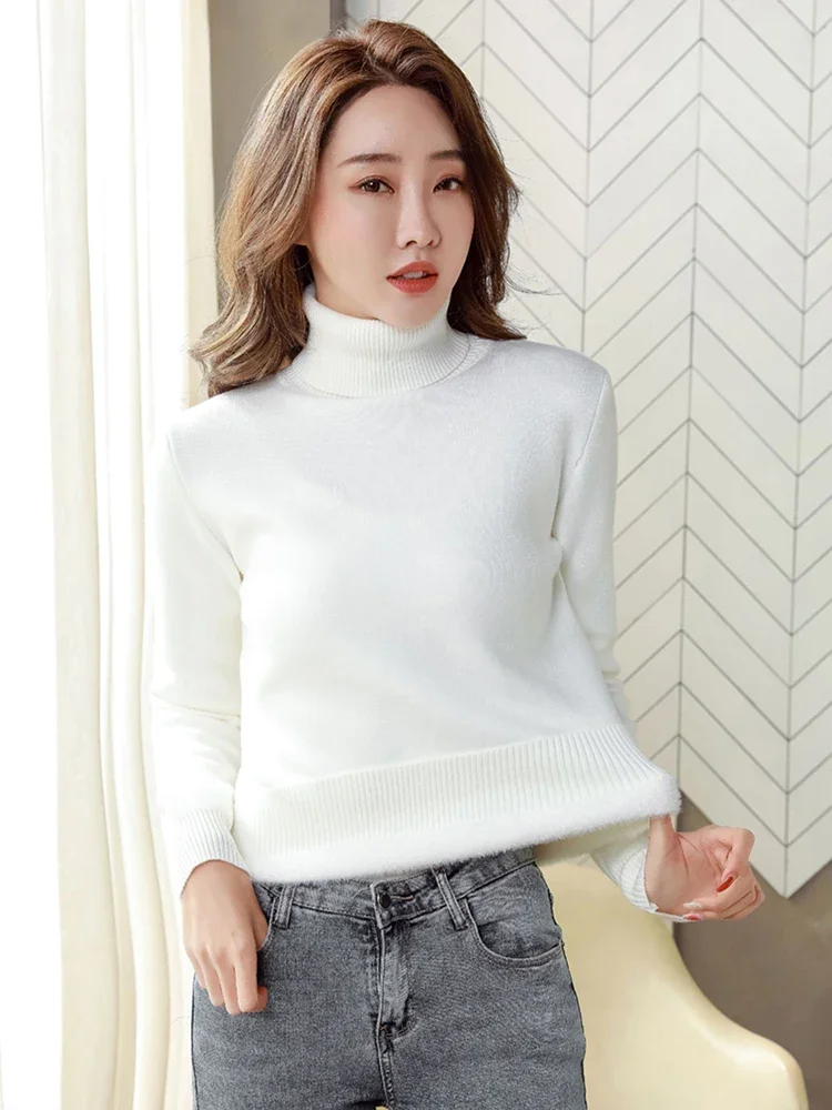 Sweater For Women Winter Thicken Turtleneck Slim Knit Pullover New Warm Plush Velvet Lined Knitwear Jumper Tops Casual Poleras 4