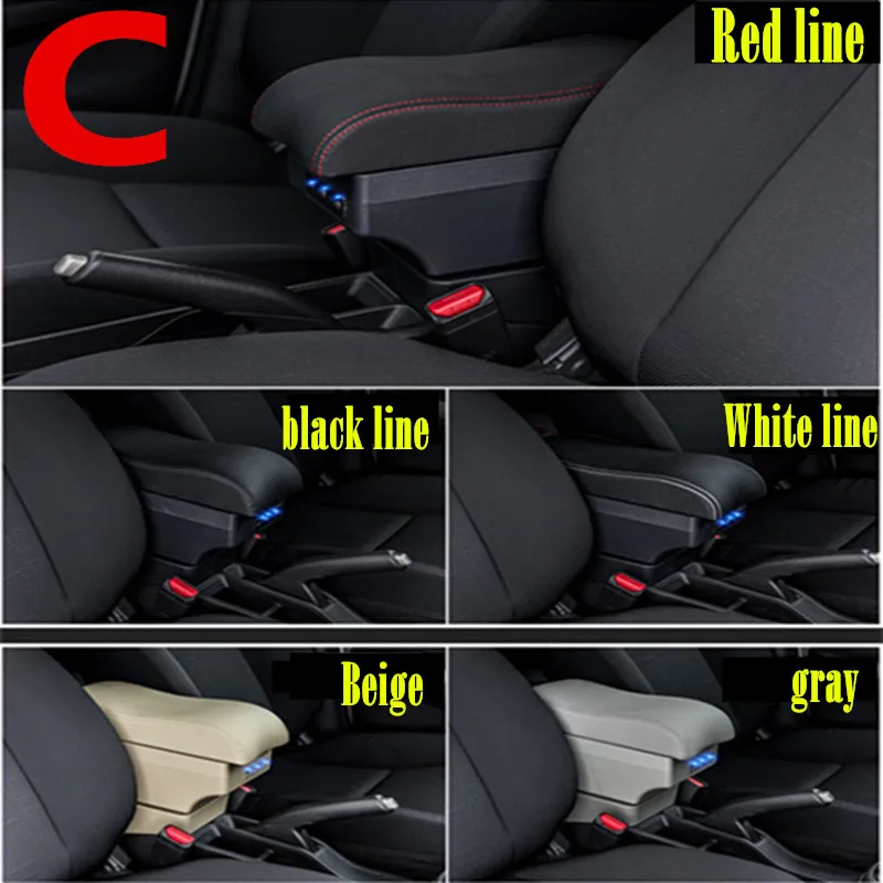 KAERGK Boîte D'accoudoir Pour Corsa D 2006-2014 - Accessoires De Console Centrale - En Cuir - Double Couche - Espace De Rangement Avec Porte-gobelet - Noir (ligne Rouge