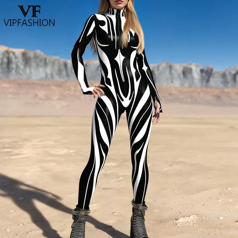 VIP FASHION Women BuzzSaw Costume Sexy Jumpsuit Elegant Sporty Party Bodysuits Art Festival Catsuit Performance Show Zentai Suit