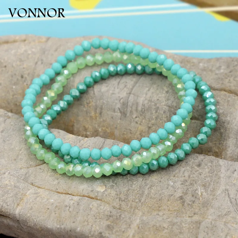 3-teiliges Armband-Set, mehrfarbige Kombination, 4 mm Kristallperlenarmband, Boho-Schmuck, Damen-Geschenk, Großhandel