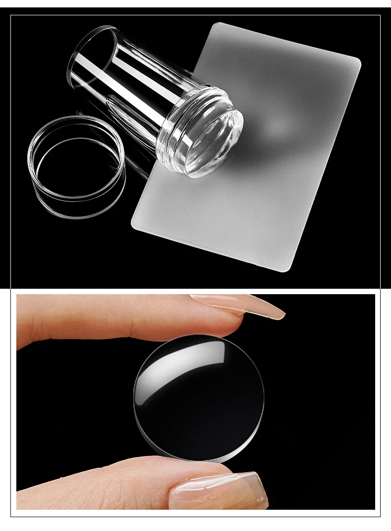 Tampon à ongles Transparent avec grattoir, 2 pièces, gelée en Silicone pour les ongles français, Kits de manucure, ensemble d'outils d'estampage pour Nail Art
