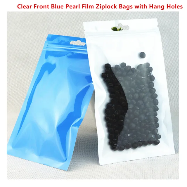 25/50 Blue with Clear Window Handle Stand Up Self Seal Bags Food