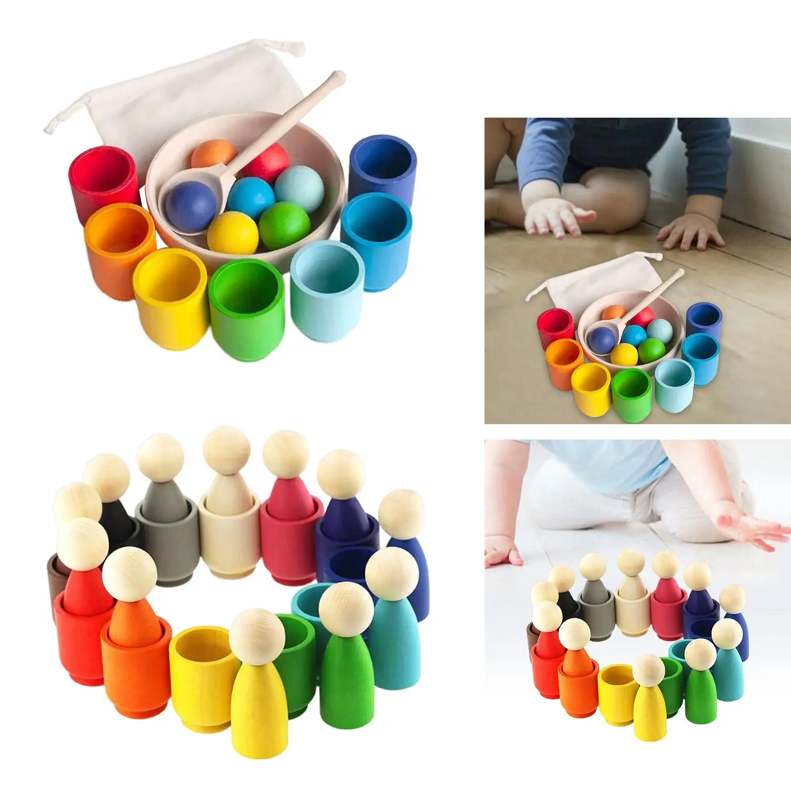 Rainbow Balls in Cups Montessori Toy Educational Toys Fine MotorCups and Balls for Kids
