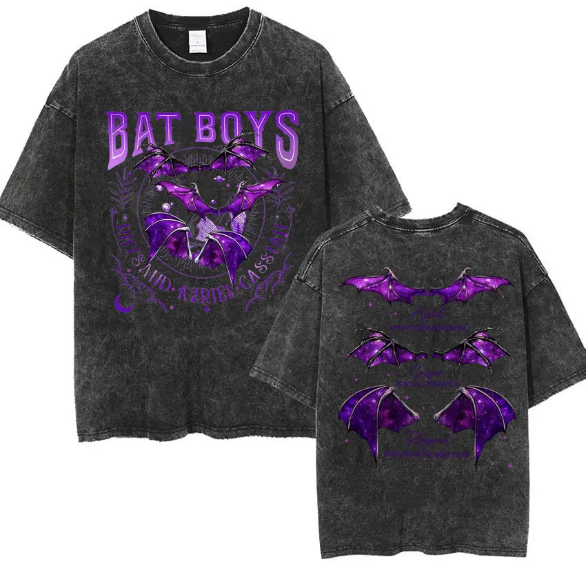 The Bat Boys The Night Court Acotar Retro Washed T Shirt Men's Fashion Gothic Tshirts Male Cool Oversized T-shirt Y2k Streetwear 2