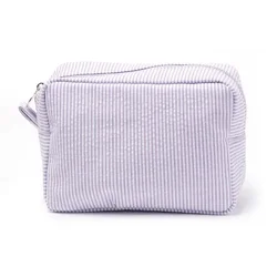 Elegant Embroidered Striped Makeup Bag - Personalized Cosmetic Pouch - Embroidered name (PURPLE)