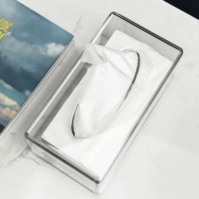 New Clear Acrylic Tissue Box Holder Tissue Dispenser Napkin Holder Car Home Office Desktop Tissue Storage Box Organizer 6