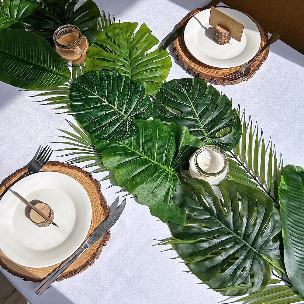 Artificial Green Tropical Palm Leaf Fake Leaves Plants Decoration Jungle  Safari Party Hawaiian Luau DIY Wedding Home Table Decor - AliExpress, image size:1000x1000