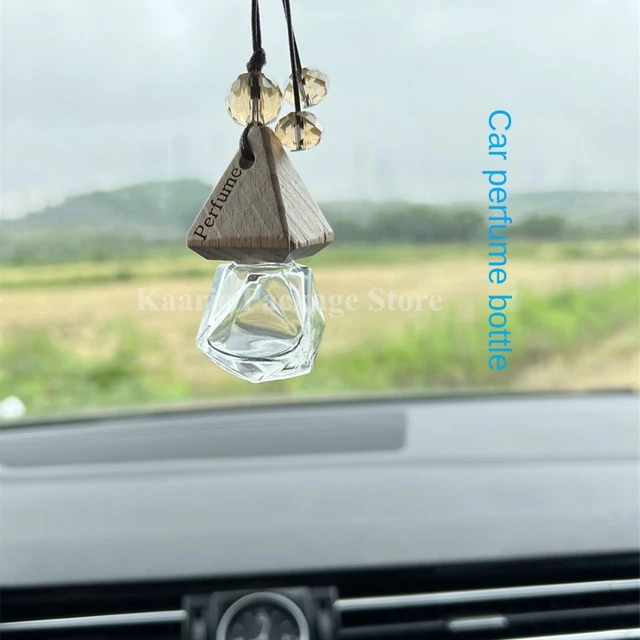 Auto Parfüm Flasche Glas Flasche Buche Holz Abdeckung Kristall Perle  Quadrat Flasche Parfüm Auto Anhänger Wachs Linie