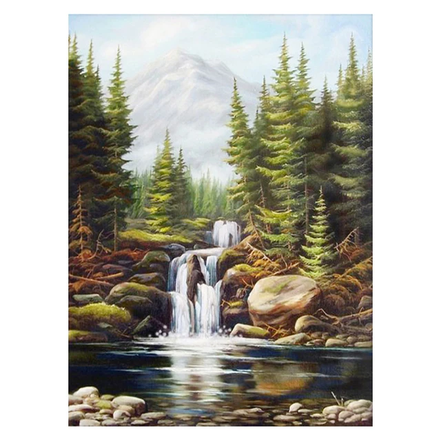 thumbnail image 1 of Pintura de diamante cuadrado redondo completo, paisaje, bosque, arte, imagen de diamantes de imitación, mosaico DIY 5D, punto de cruz, bordado, decoración del hogar, 1 of 5