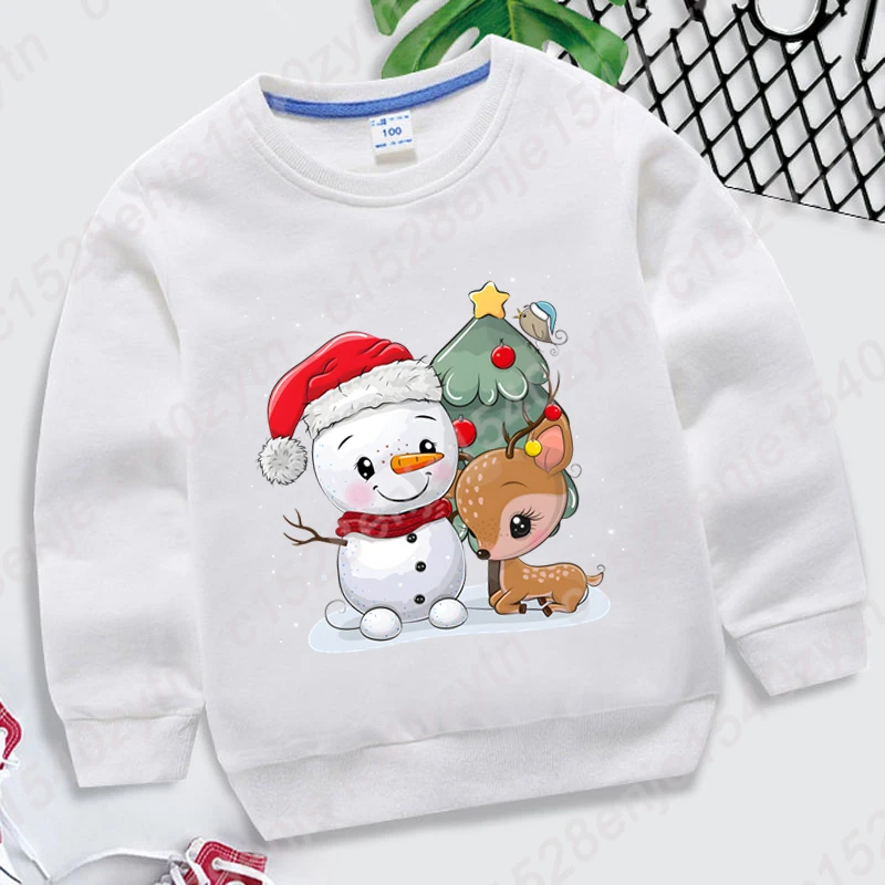thumbnail image 1 of Suéteres con estampado de árbol de Navidad, muñeco de nieve y reno, cuello redondo, sudaderas sin capucha para niños y niñas, sudaderas de manga larga de otoño, 1 of 5