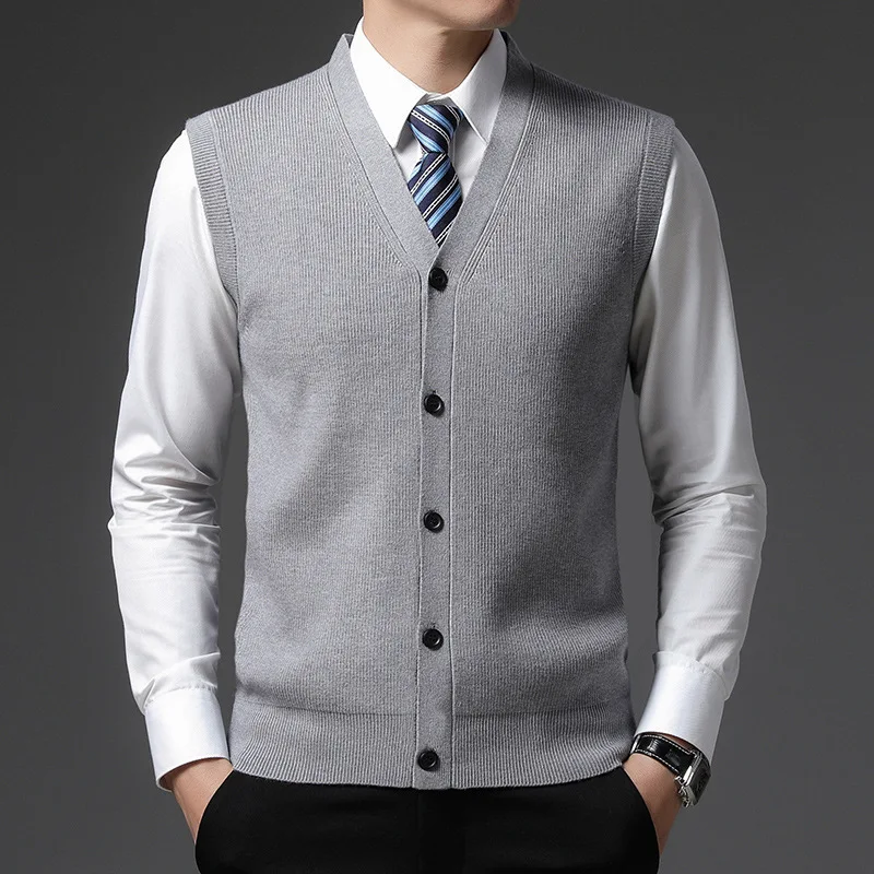 Men Sweater Vests Men's Winter Knit Solid Color Wool Vest Cardigan