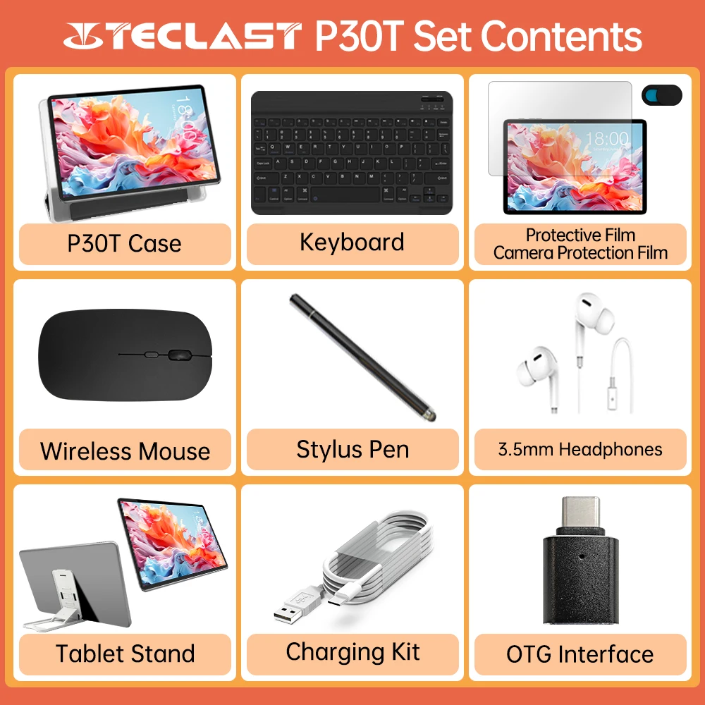 Teclast P30T 2024 태블릿, 올위너 A523, 8 코어, 1.8GHz, 10GB(4GB + 6GB)RAM, 128GB ROM, WIFI6, 6000mAh 키보드, 액세서리 번들