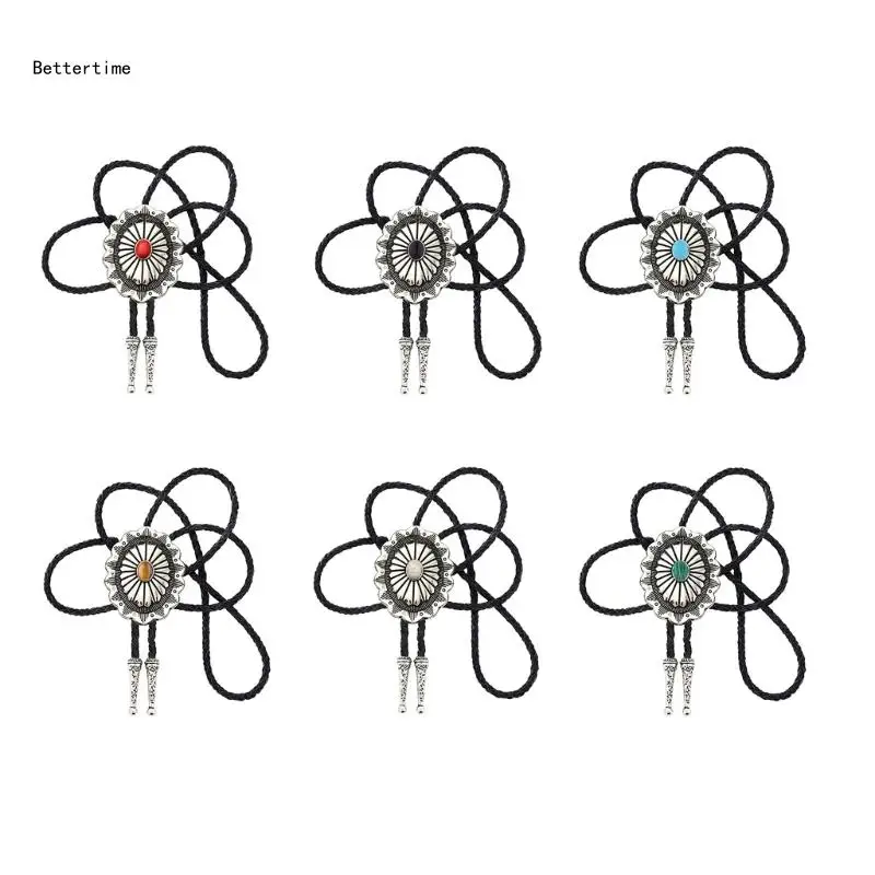 

B36D Adjustable Bolo Tie Western Cowboy Teens Men Women Necklaces Dance Necktie Vintage Sweater Colorful Turquoise Pendant