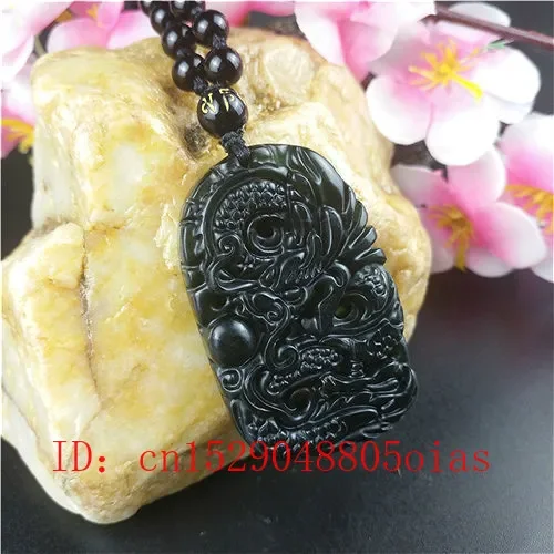 Chinese Natural Jade Dragon Pendant Beads Necklace Charm Jewelry Obsidian Carved Amulet Gifts For Men pendant necklace jasper pendant