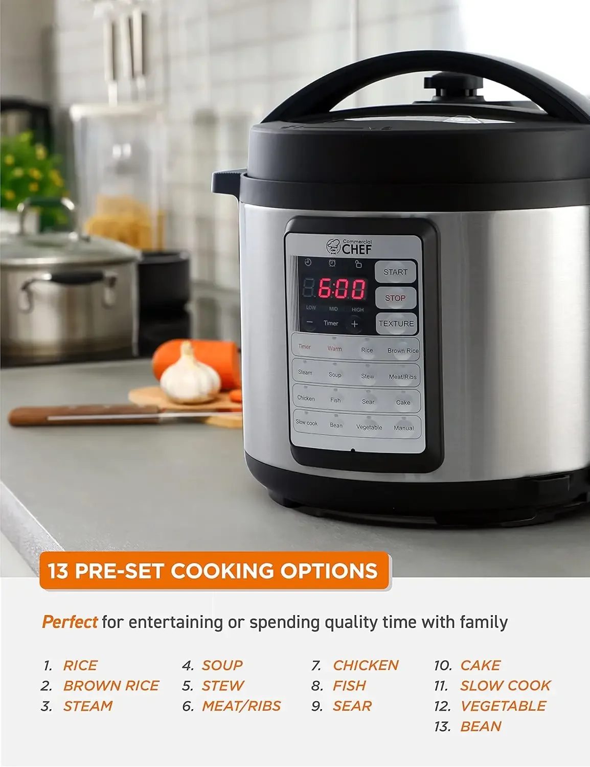 Chef Electric Pressure Cooker 6.3 Quarts, 24-Hour Preset Timer, Stainless Steel Interior with Safety Features 3