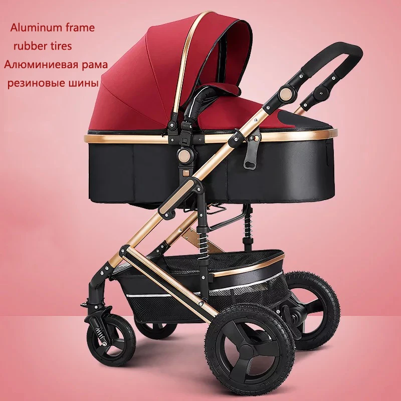 Baby stroller 2 in 1, baby stroller and car seat set,four wheels strollers,High Landscape Pram Carriage Basket,Luxury travel car