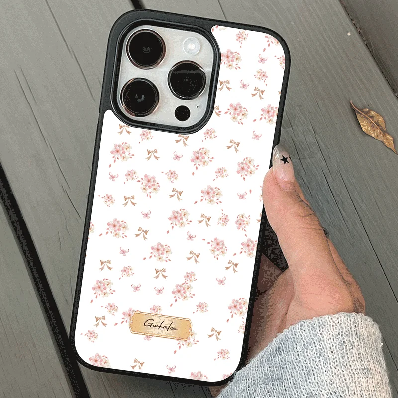 Chic Pink Bow & Flower Soft Phone Case with Black Border