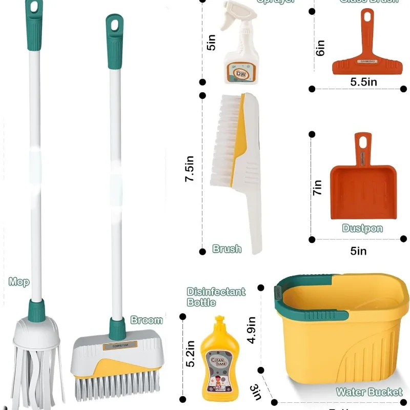 Kids Cleaning Set Housework Supplies Kit with Dustpan Broom Bucket Mop Cleaning Set Play House Toys for Boys & Girls 8PCS/Set