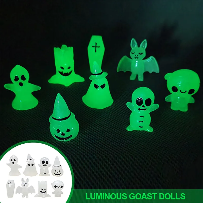 

4/8pcs Luminous Miniatures Tree Elf Mini Figure Glow in Dark Halloween Glowing Spooky Pumpkin Skeleton Ghost Micro Landscape