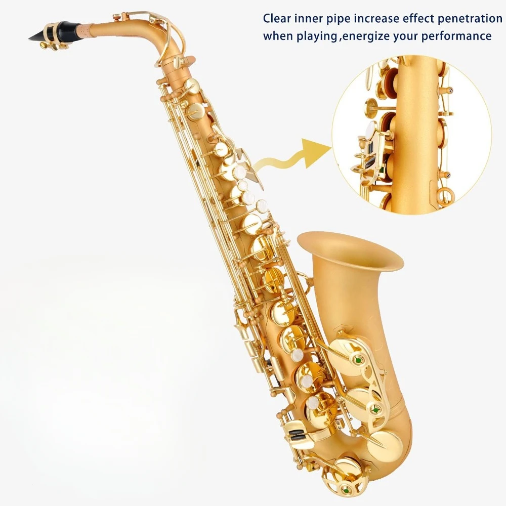 Golden Alto Saxophone E Flat Alto Sax Professional Playing Brass Saxophone Kit with Carrying Case,Mouthpiece,Reeds