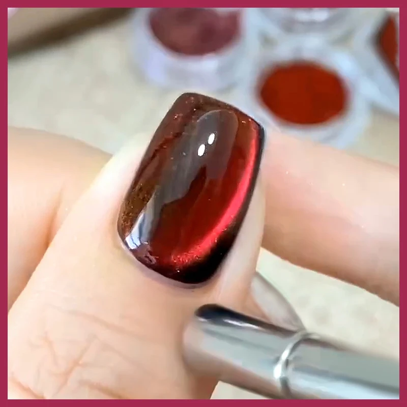 Red Cat Magnetic Nail Powder Glitter Water Light Cat Magnet Effect Nail Chrome Pigment Dust Manicure New Year Holiday Art