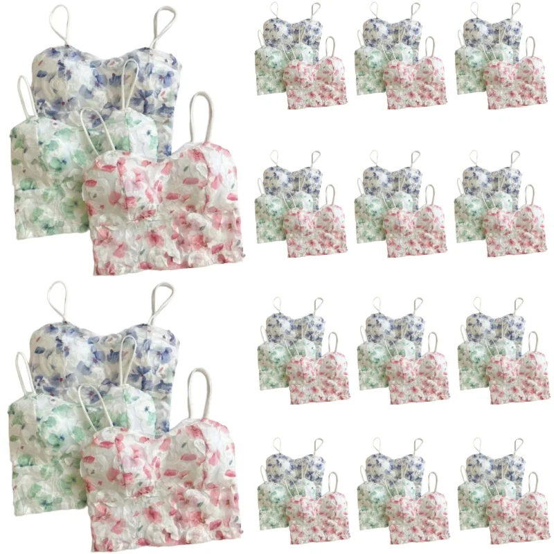 Summer Sweet Floral Corset Vest Office Lady Beach Style Sleeveless Delicate Floral Halter Top With Open Back And Midriff-Short